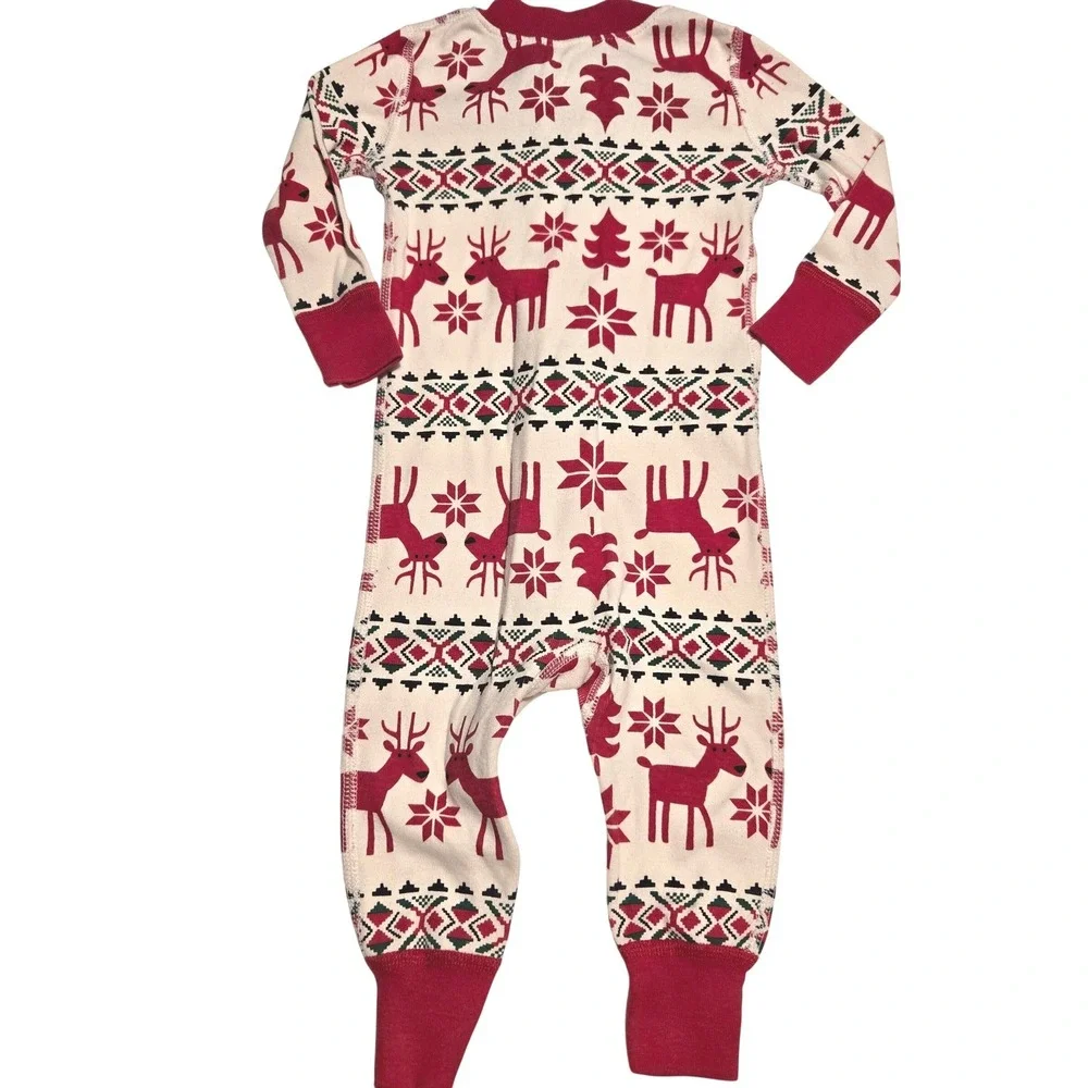 Hanna Andersson Kids Pajamas Sleepers Reindeer Trees Nordic Print 75cm 12-18 Mos